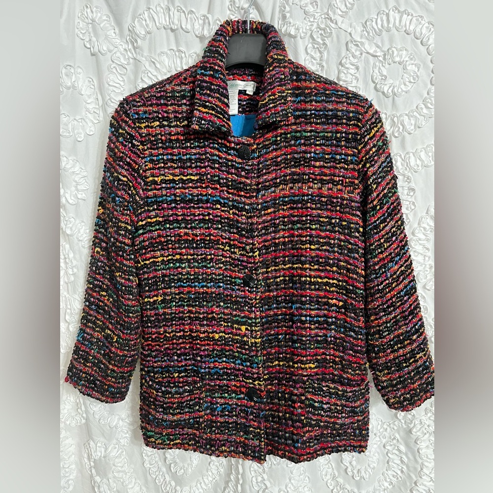 Coldwater Creek Women Confetti Boucle Tweed Textured Button Jacket Size Large